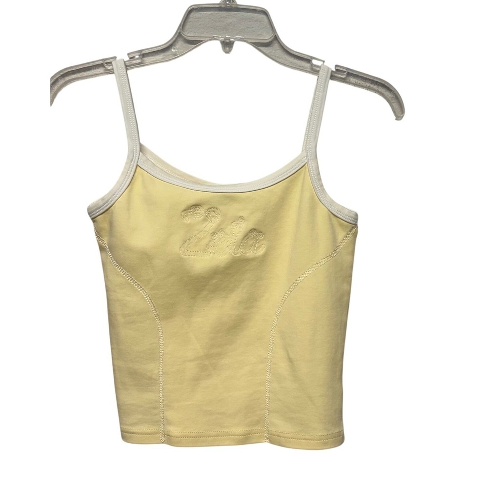 Fresh Prints Zeta Sorority Cami Tank Top‎ Yellow White Trim Embroidered Medium